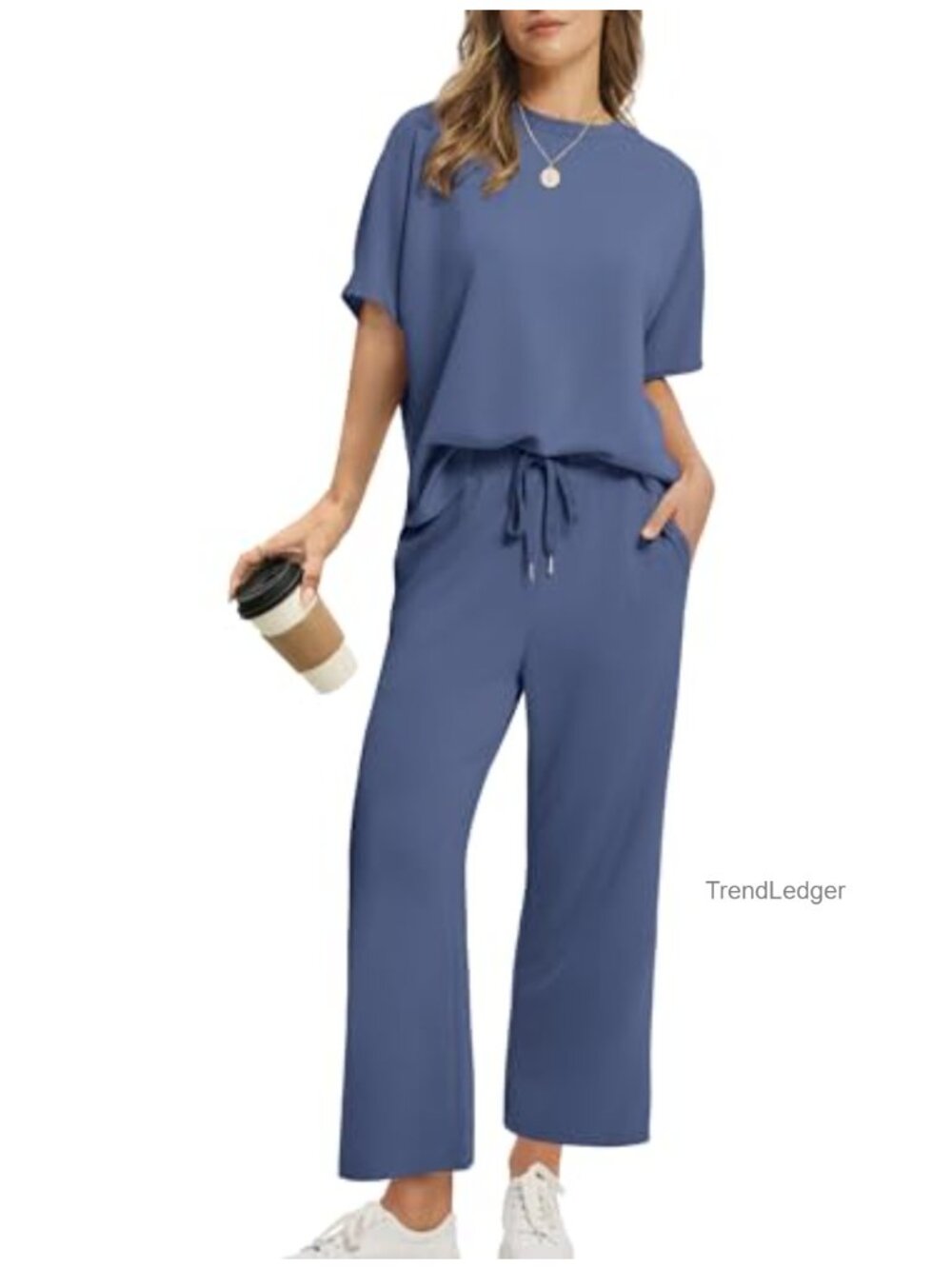 Sampeel Two Piece Set Loose Fit Crop Pants Lounge Travel Outfit